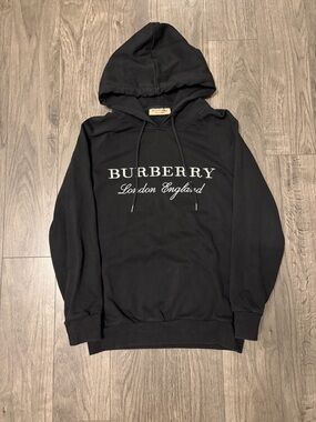 Burberry Black Pullover Hoodie with White Logo